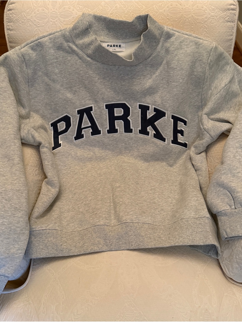 Authentic Parke Varsity Mockneck in L/XL Grey with Navy Logo NWT